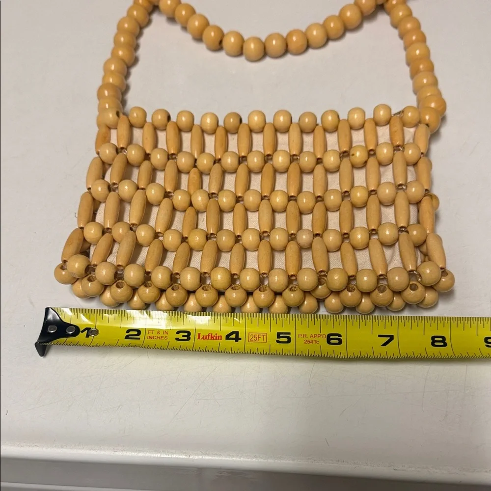 Wood Beaded Tan Shoulder Bag - Picture 2 of 6